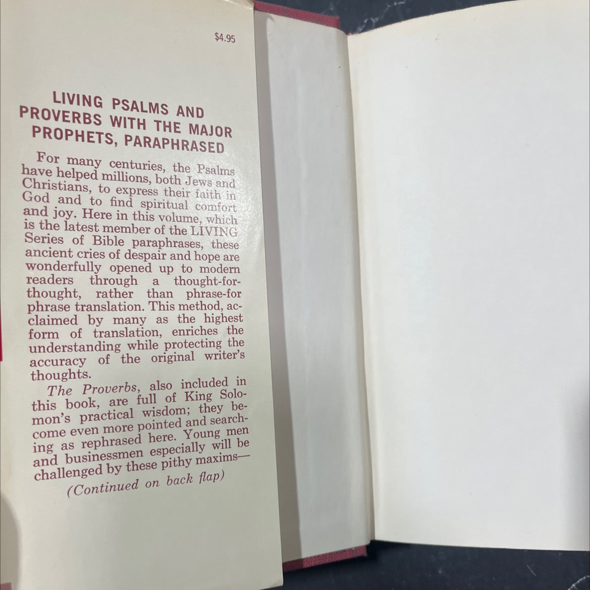 holy bible psalms and proverbs major prophets isaiah jeremiah ezekiel book, by Kenneth N. Taylor, 1967 Hardcover image 4