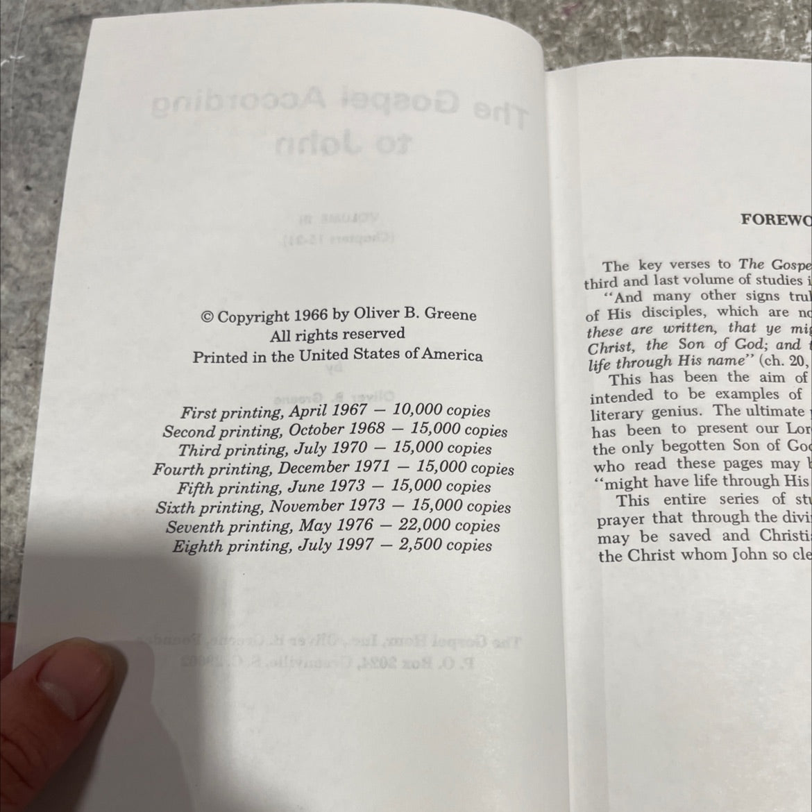 holy bible the gospel according to john volume iii (chapters 15-21) book, by oliver b. greene, 1973 Hardcover image 3