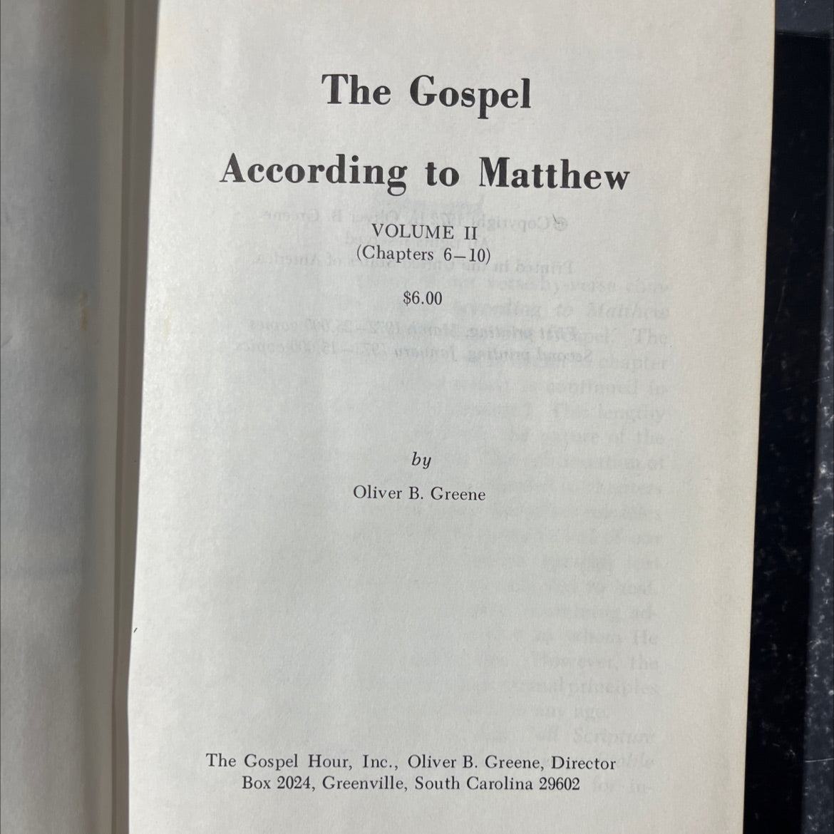 holy bible the gospel according to matthew volume ii (chapters 6-10) book, by oliver b. greene, 1973 Hardcover image 2