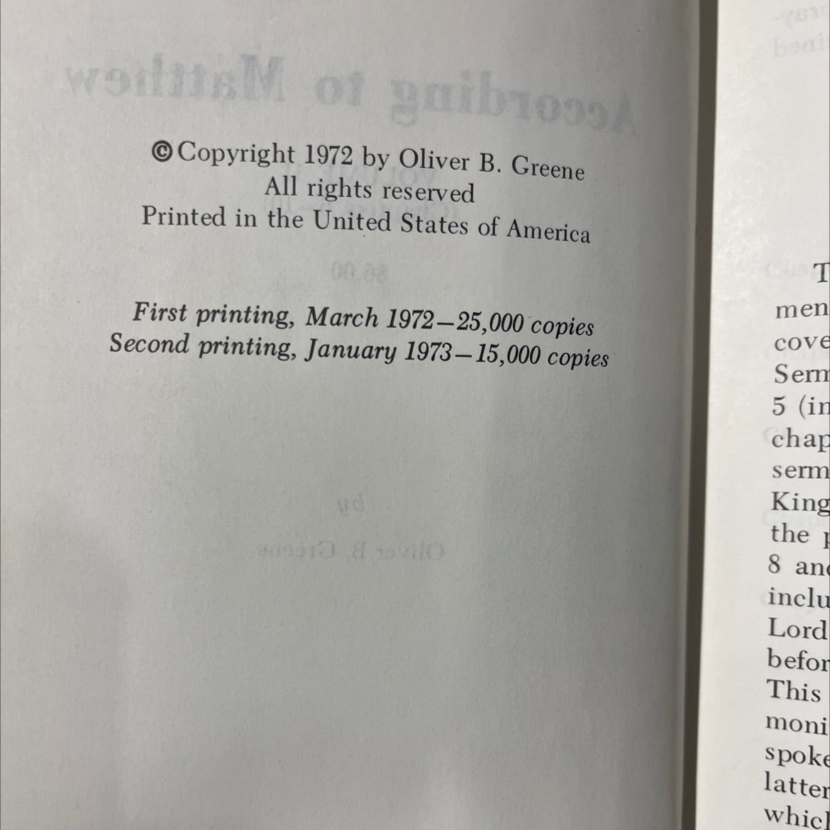 holy bible the gospel according to matthew volume ii (chapters 6-10) book, by oliver b. greene, 1973 Hardcover image 3