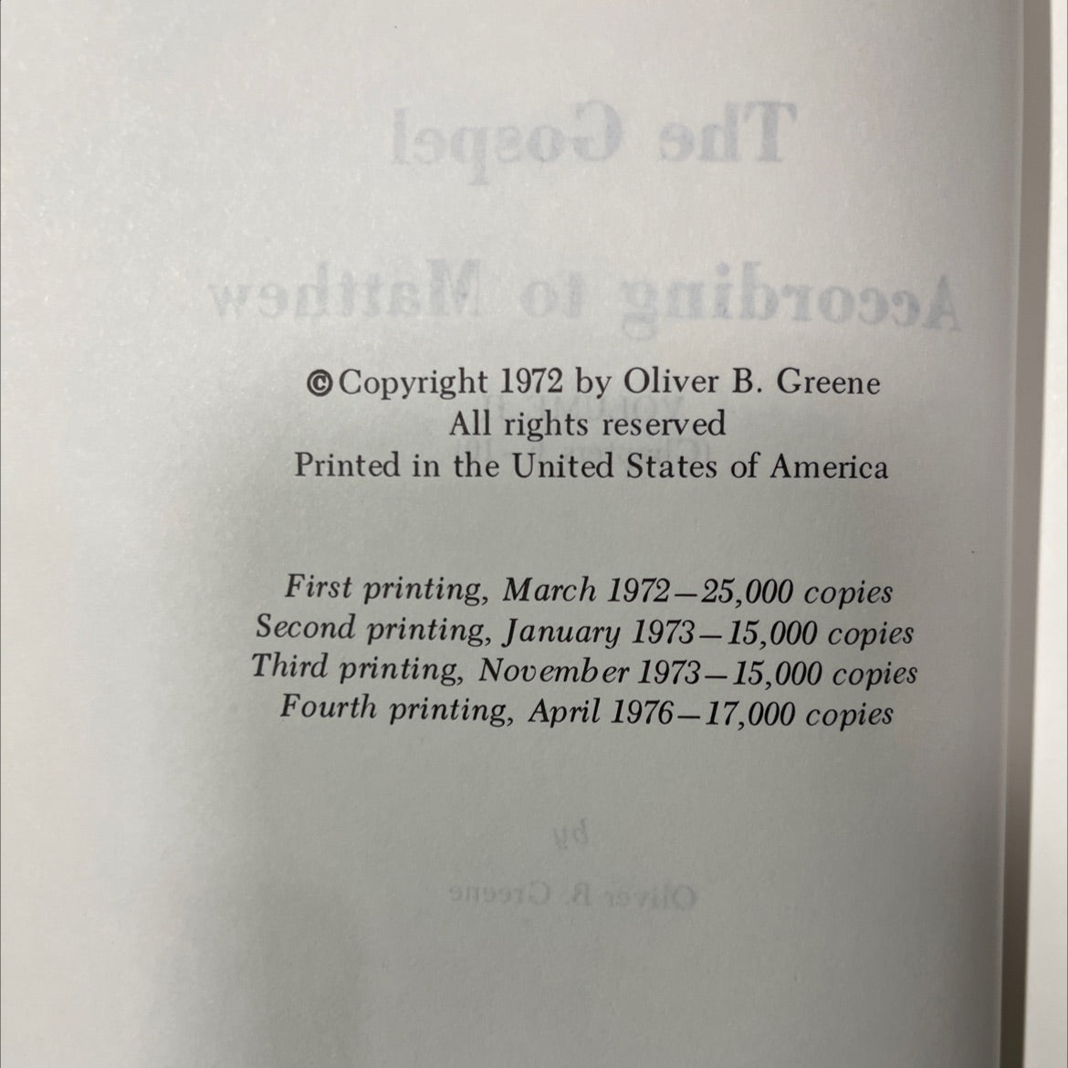 holy bible the gospel according to matthew volume ii cohomo (chapters 6-10) book, by Oliver B. Greene, 1976 Hardcover image 3