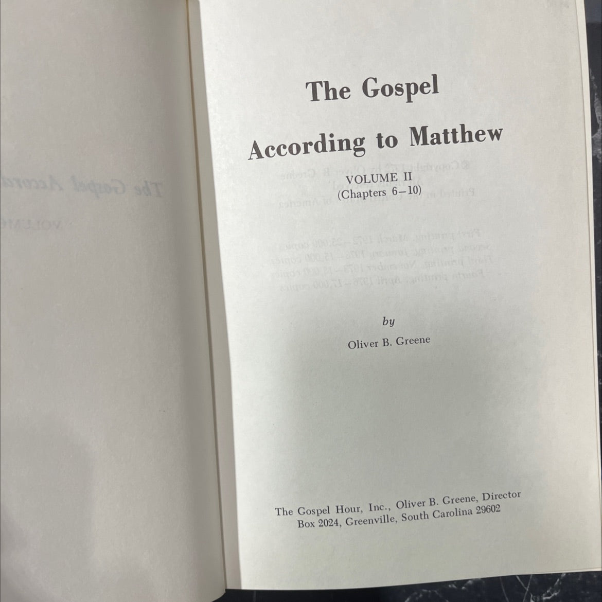 holy bible the gospel according to matthew volume ii cohomo (chapters 6-10) book, by Oliver B. Greene, 1976 Hardcover image 2