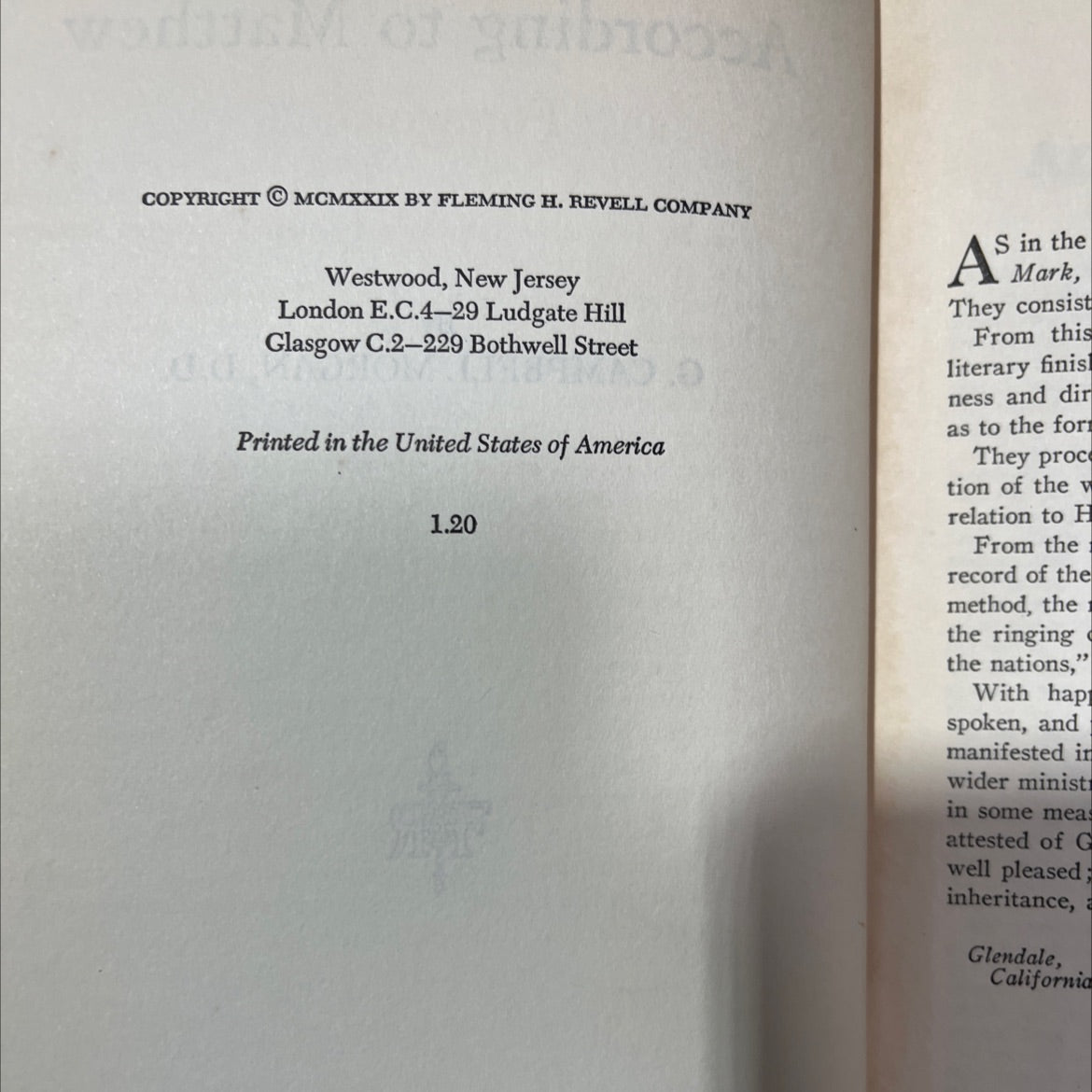 holy bible the gospel according to matthew book, by g. campbell morgan, d.d., 1929 Hardcover image 3