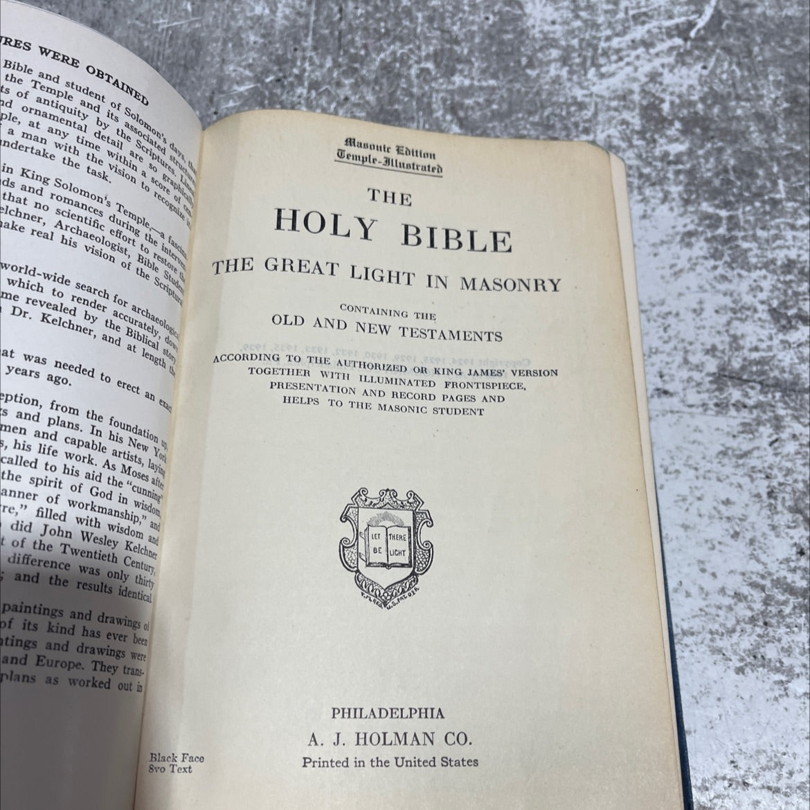 holy bible the great light in masonry book, by john wesley kelchner, 1940 Leather image 2