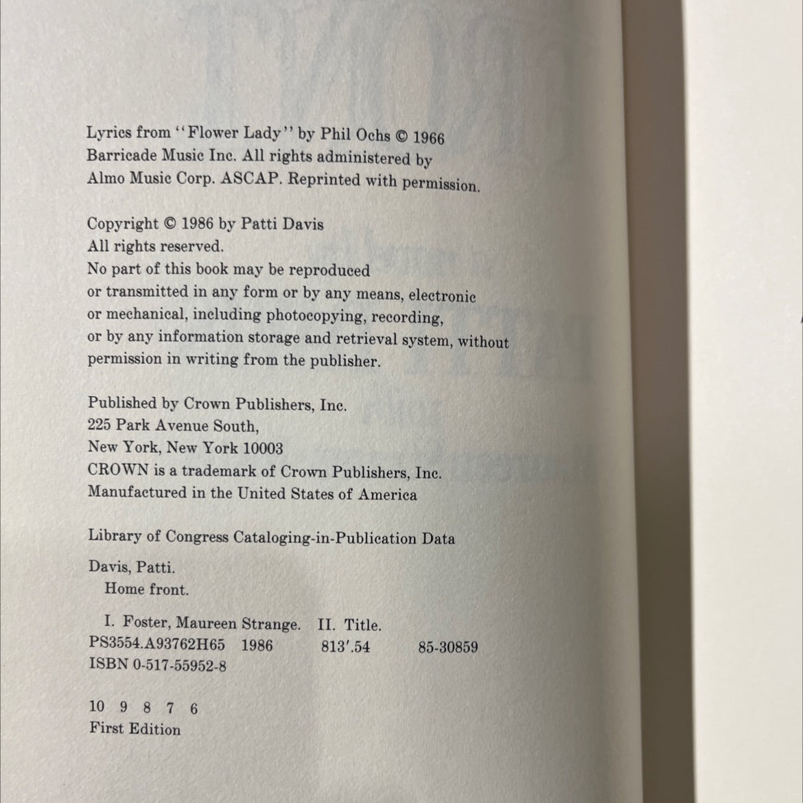 home front book, by patti davis, 1986 Hardcover image 3