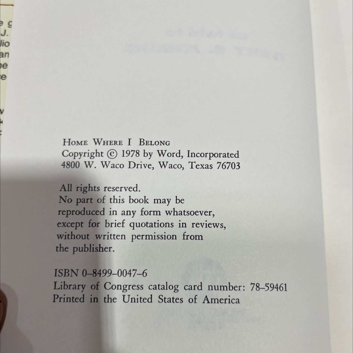 home where i belong book, by B. J. Thomas, 1978 Hardcover image 3