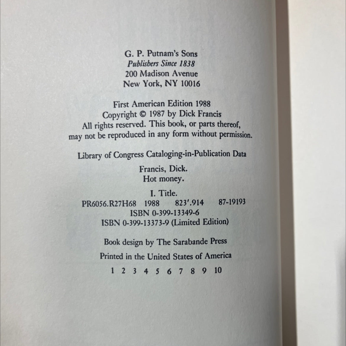 hot money book, by dick francis, 1988 Hardcover image 3