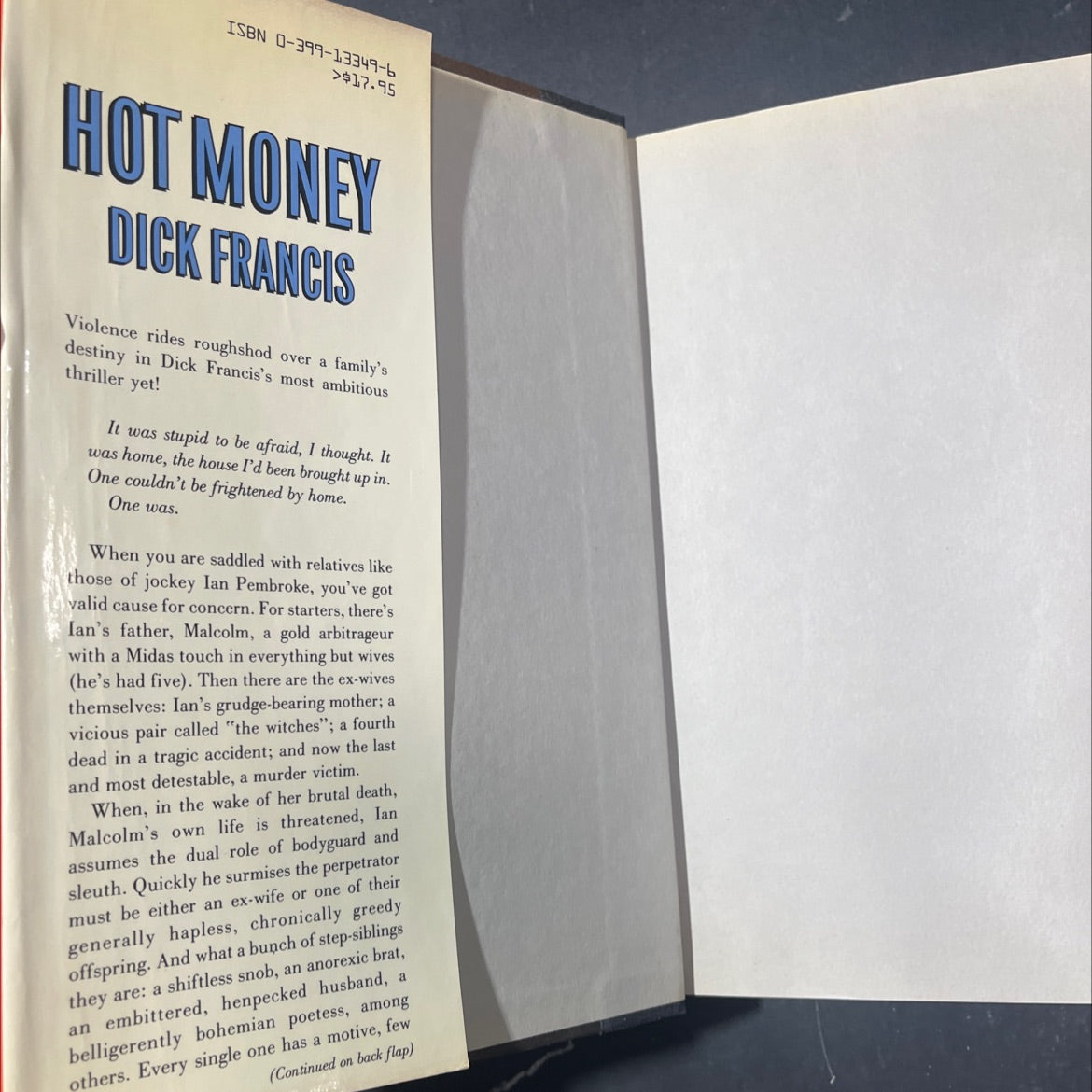 hot money book, by dick francis, 1988 Hardcover image 4