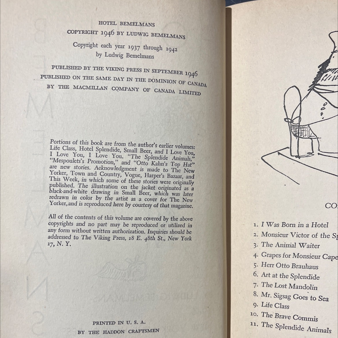 hotel b n bemelmazo s book, by ludwig bemelmans, 1946 Hardcover image 3