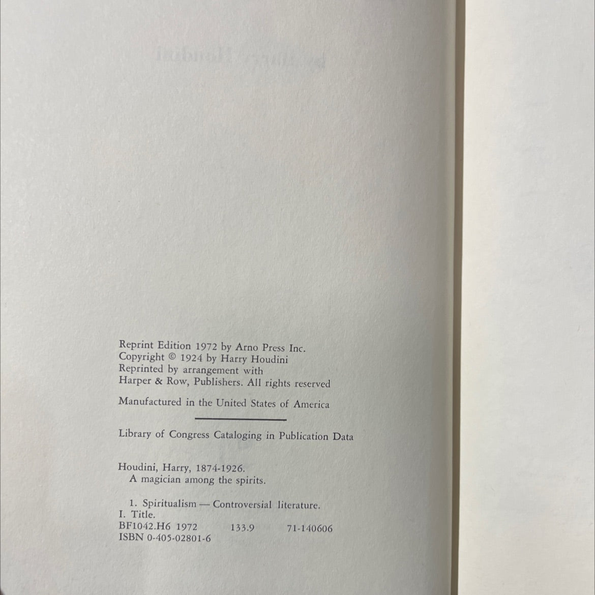 houdini a magician among the spirits book, by Harry Houdini, 1972 Hardcover image 3