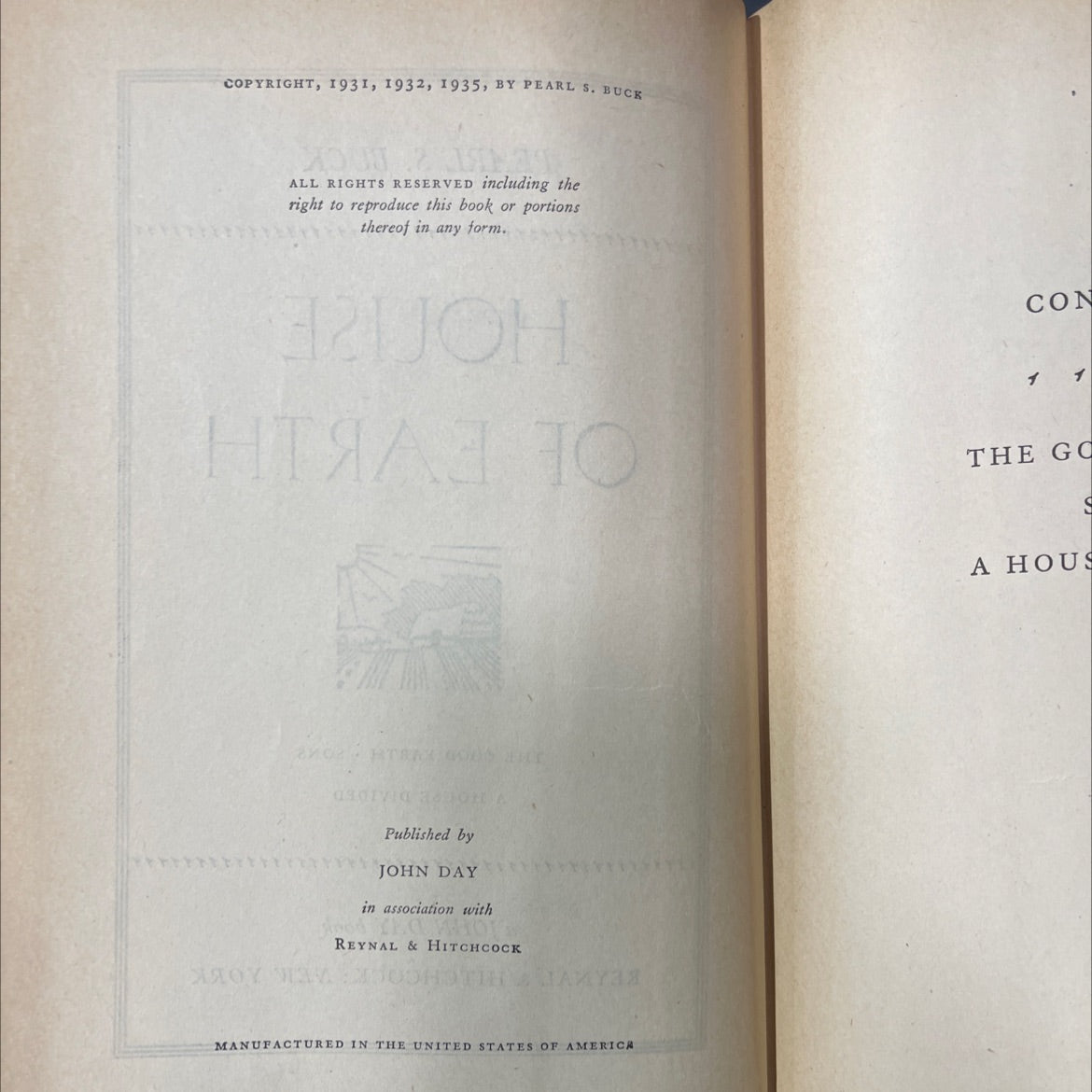 house of earth book, by pearl s. buck, 1935 Hardcover image 3