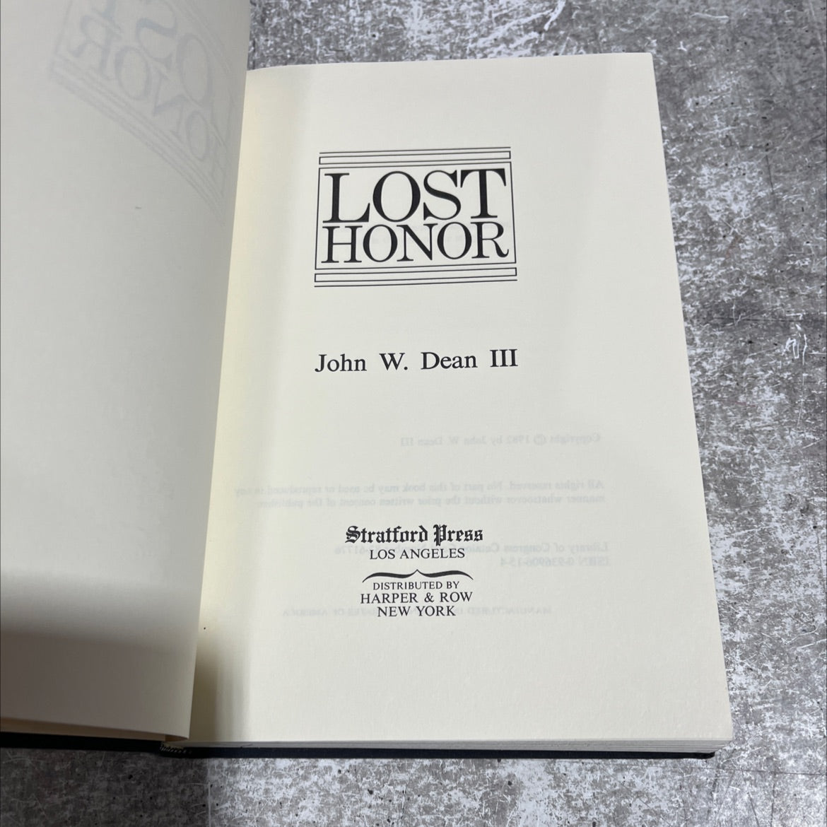 hovo lost honor book, by John W. Dean III, 1982 Hardcover image 2