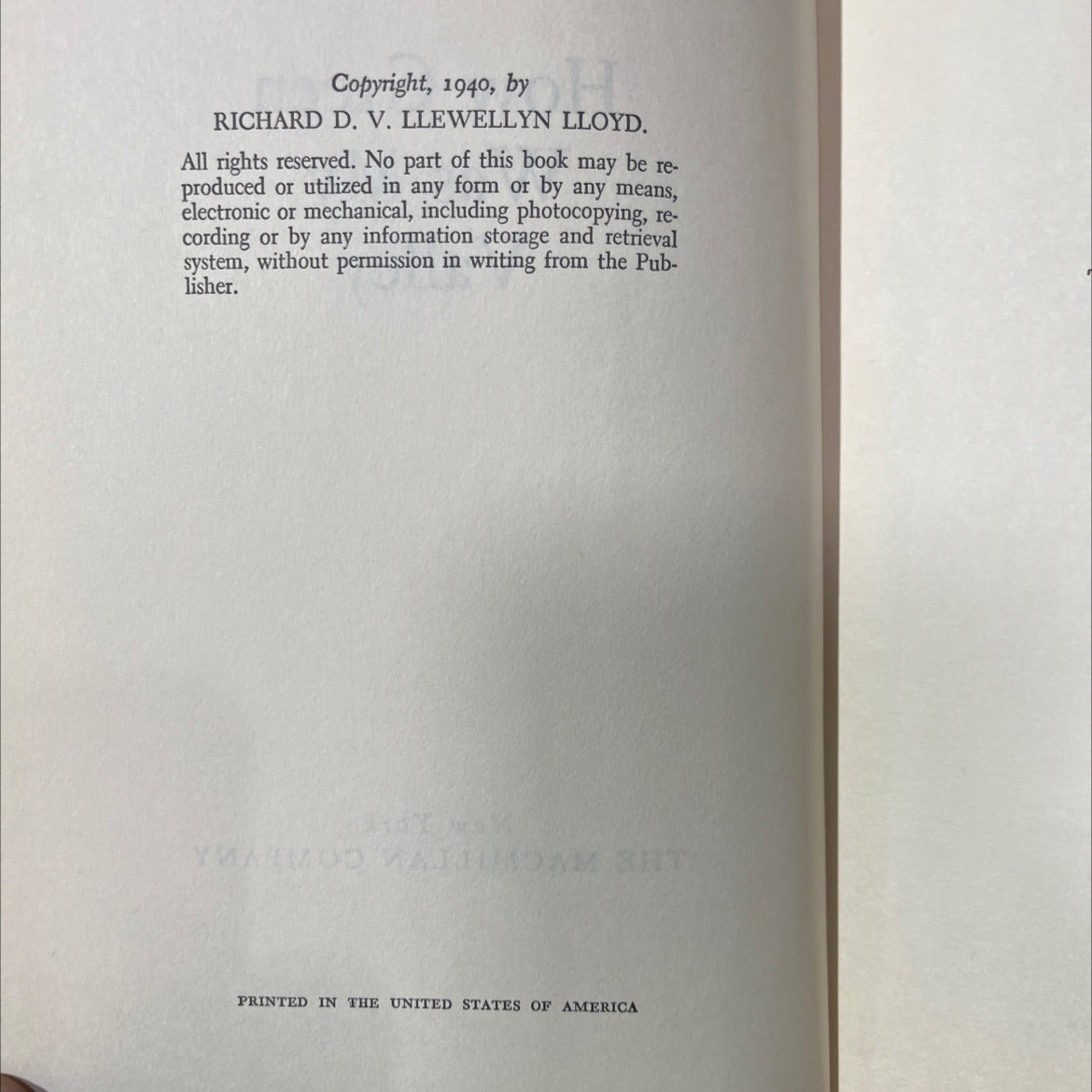 how green was my valley book, by richard llewellyn, 1940 Hardcover image 3