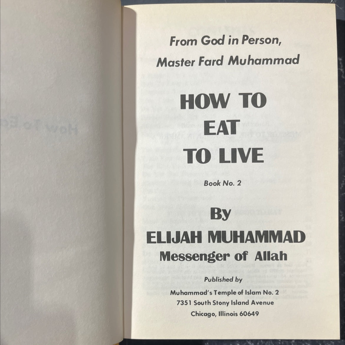how to eat to live book no. 2 book, by elijah muhammad, 1972 Hardcover image 2