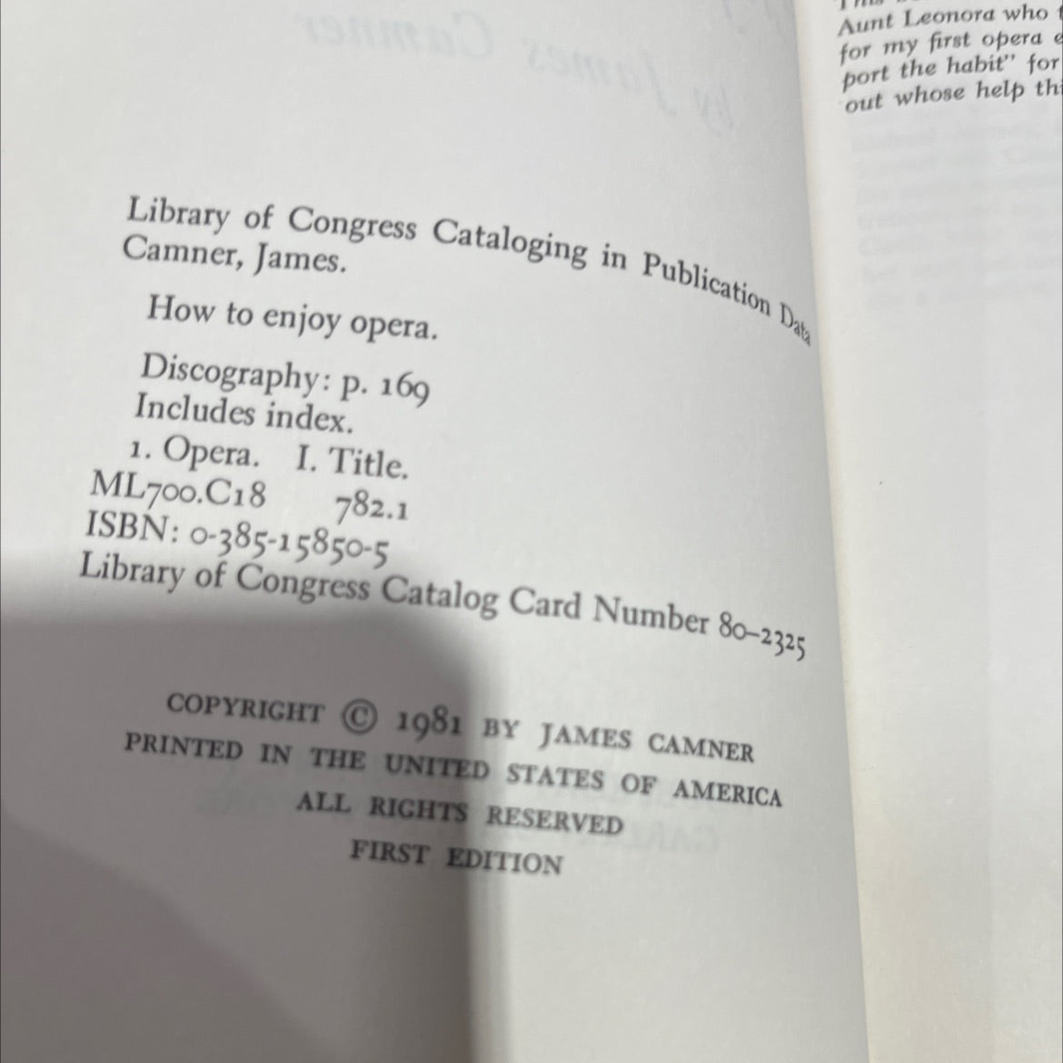 how to enjoy opera book, by james cammer, 1981 Hardcover image 3
