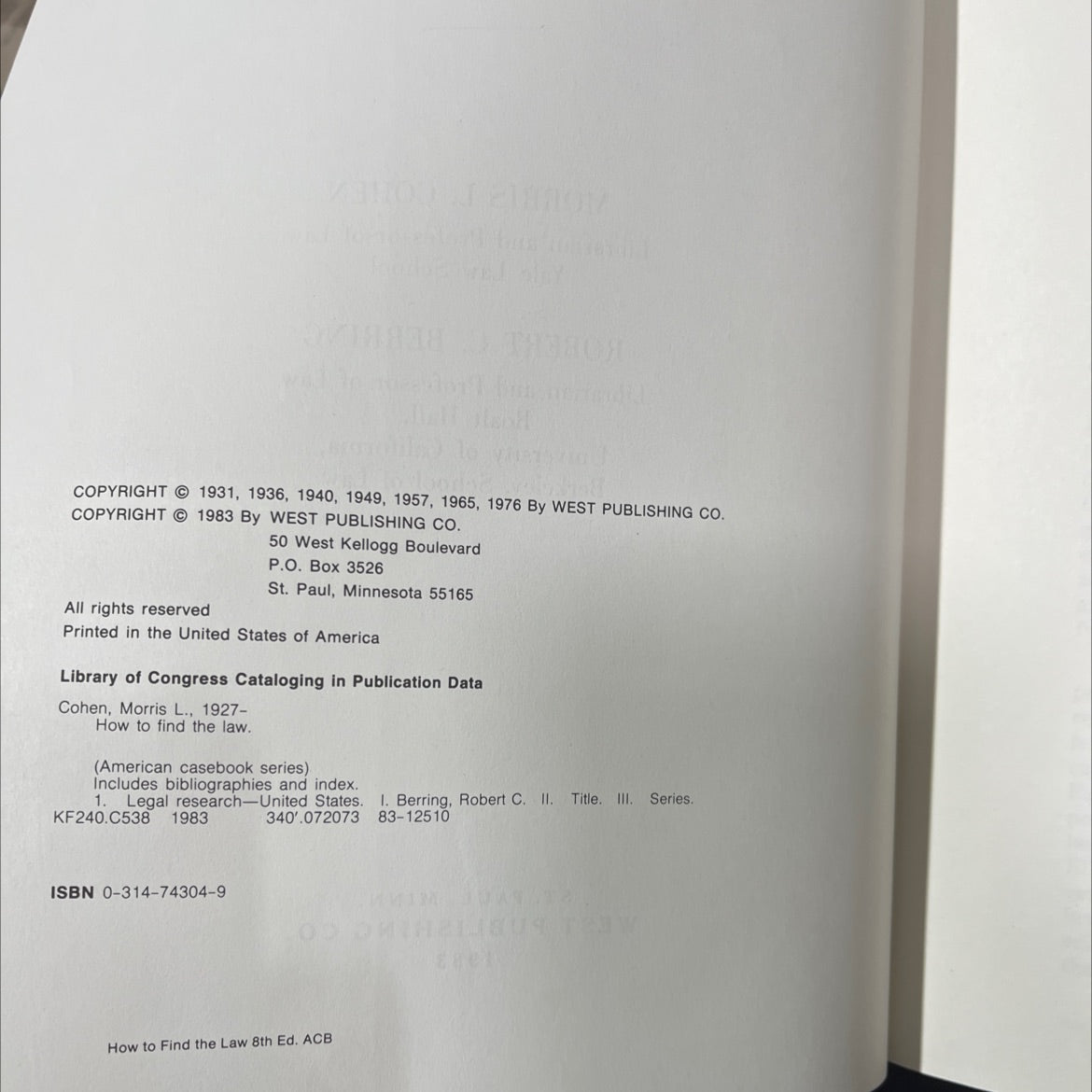 how to find the law book, by morris l. cohen, robert c. berring, 1983 Hardcover image 3