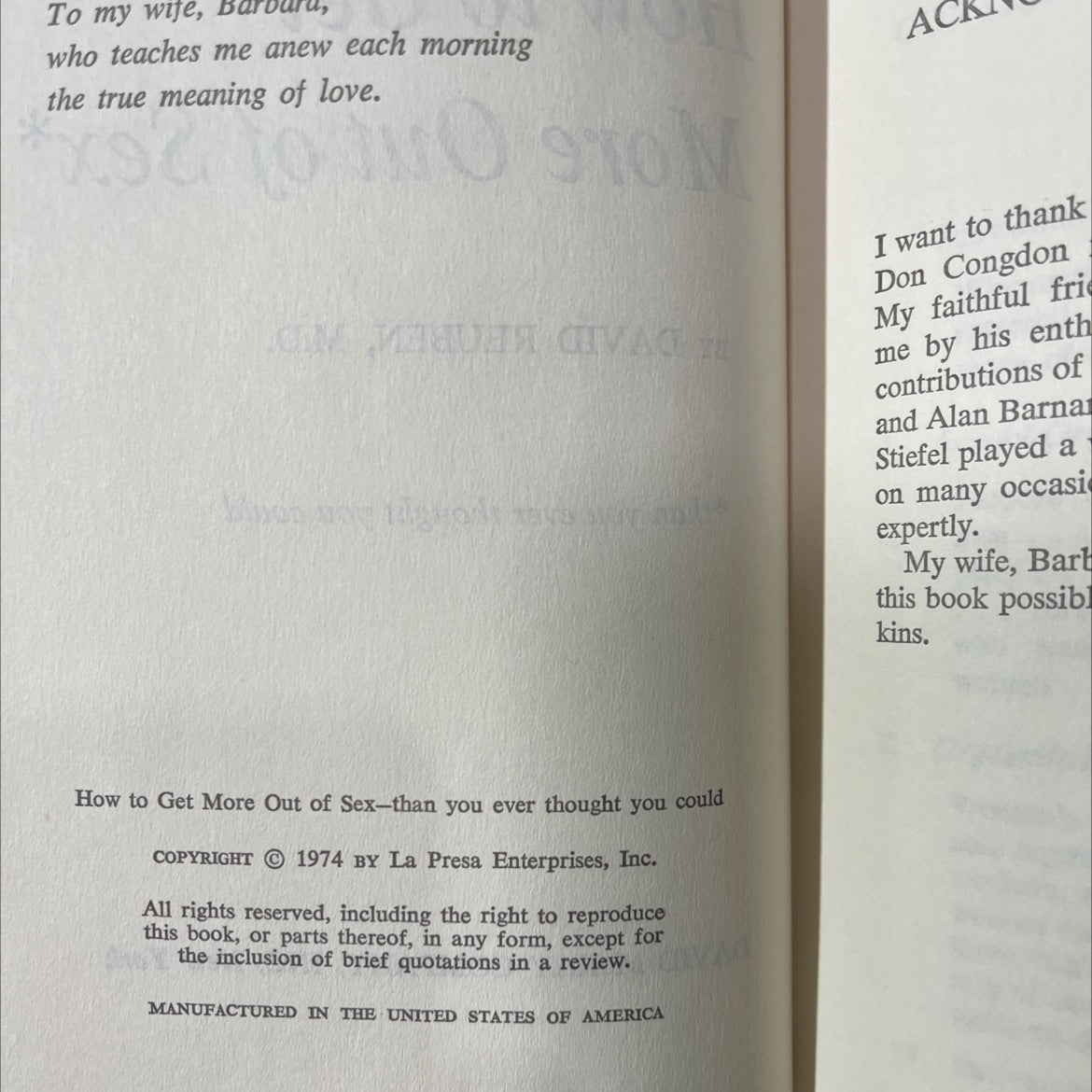 how to get more out of sex than you ever thought you could book, by david reuben, m.d., 1974 Hardcover image 3