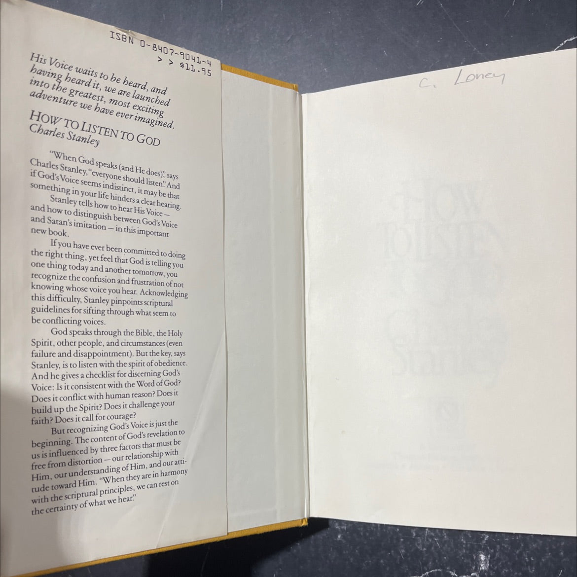 how to listen to god book, by charles stanley, 1985 Hardcover image 4