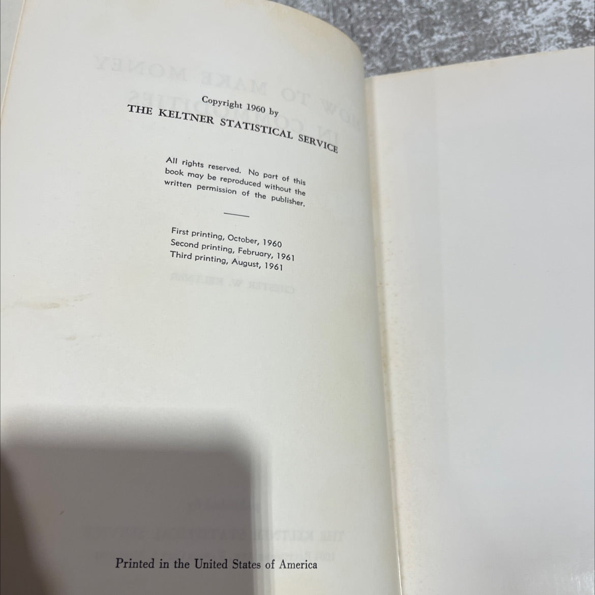 how to make money in commodities book, by chester w. keltner, 1961 Hardcover image 3