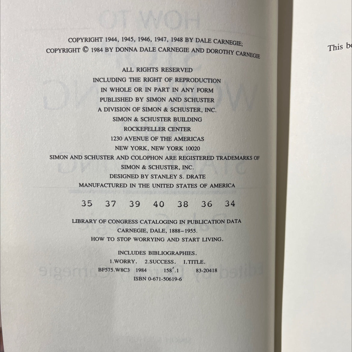 how to stop worrying and start living book, by dale carnegie, 1984 Hardcover image 3