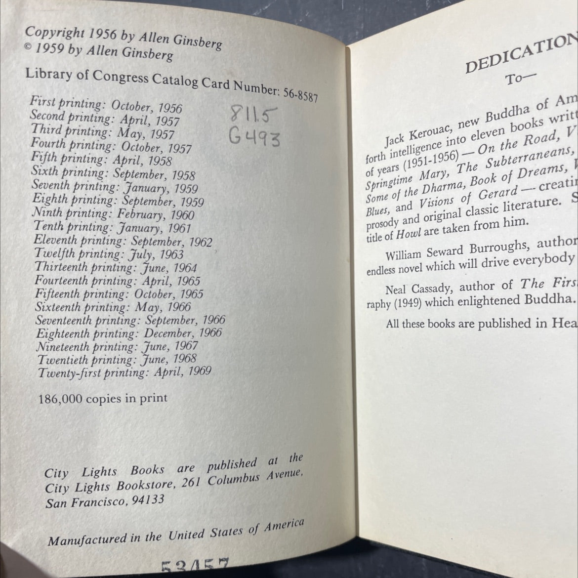 howl and other poems book, by allen ginsberg, 1969 Hardcover image 3
