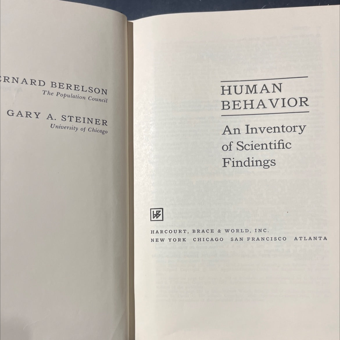 human behavior an inventory of scientific findings book, by rnard berelson, gary a. steiner, 1964 Hardcover image 2
