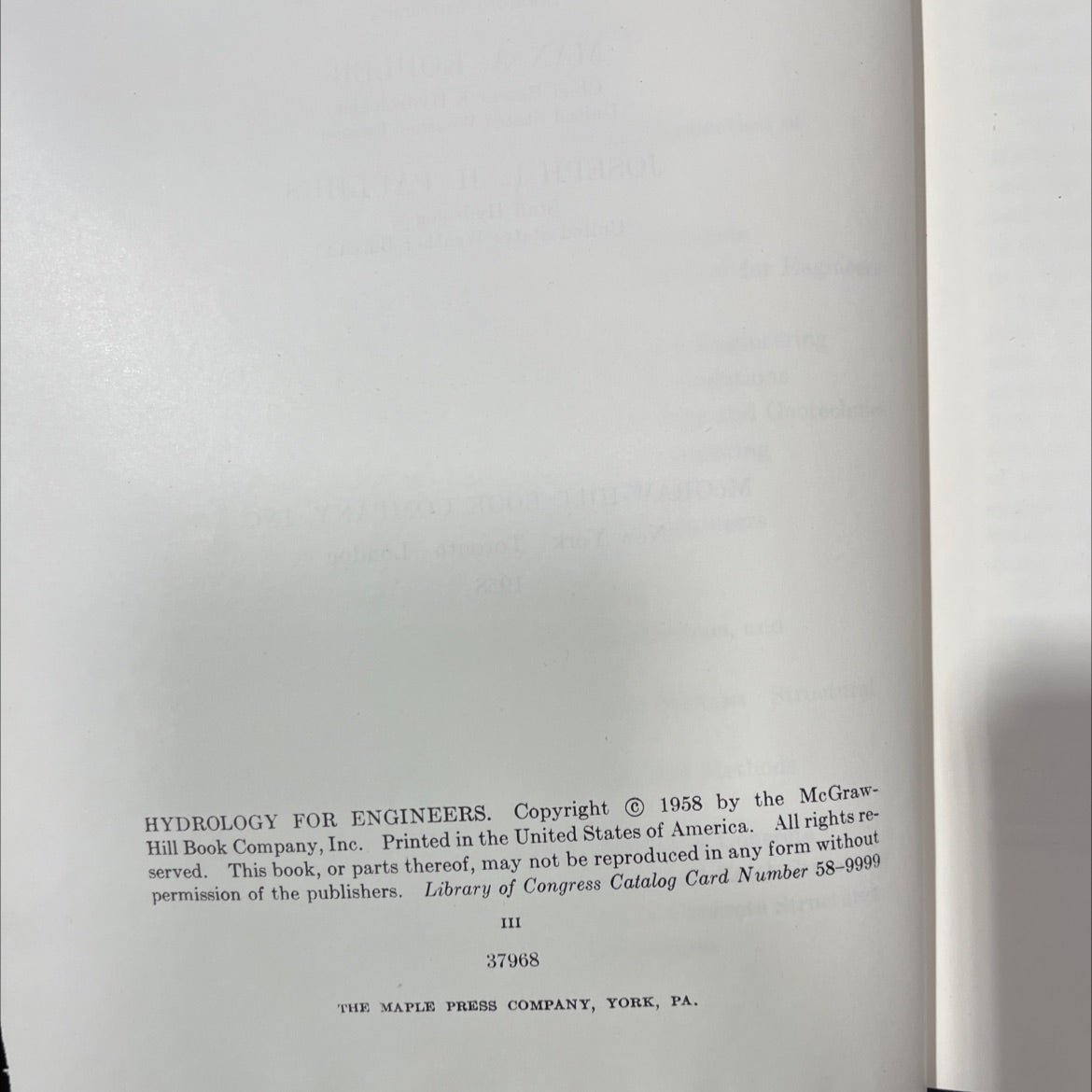hydrology for engineers book, by ray k. linsley, jr., max a. kohler, joseph l. h. paulhus, 1958 Hardcover image 3