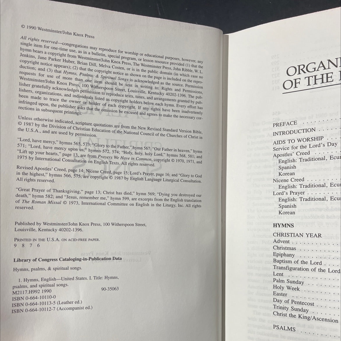hymns, psalms, & spiritual songs book, by Westminster/John Knox Press, 1990 Hardcover image 3