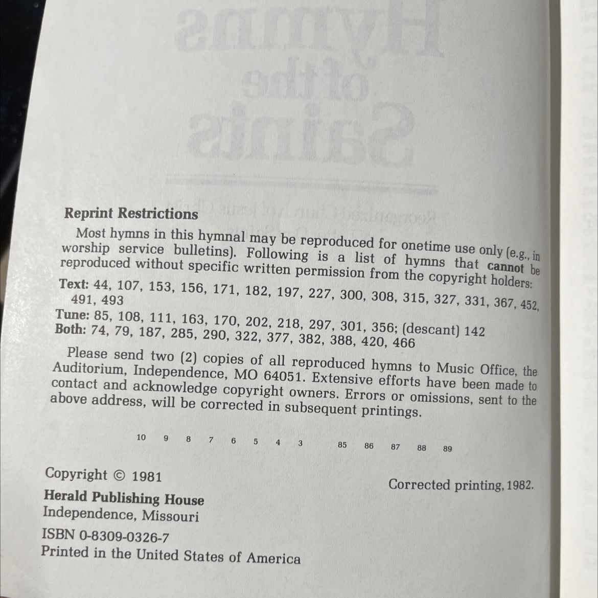 hymns of the saints reorganized church of jesus christ of latter day saints book, by unknown, 1981 Hardcover image 3