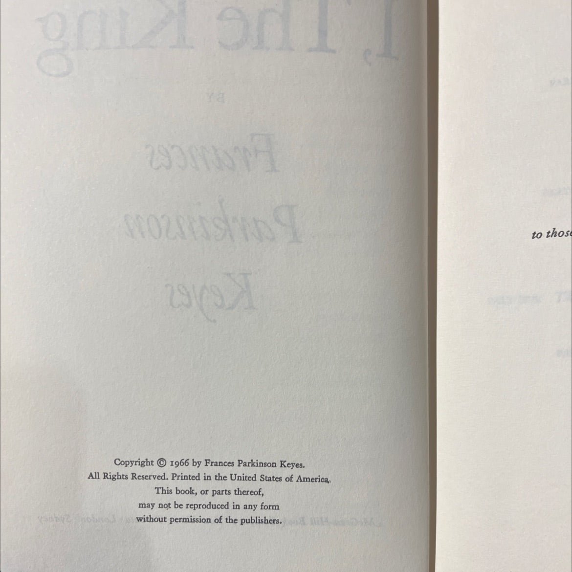 i, the king book, by Frances Parkinson Keyes, 1966 Hardcover image 3