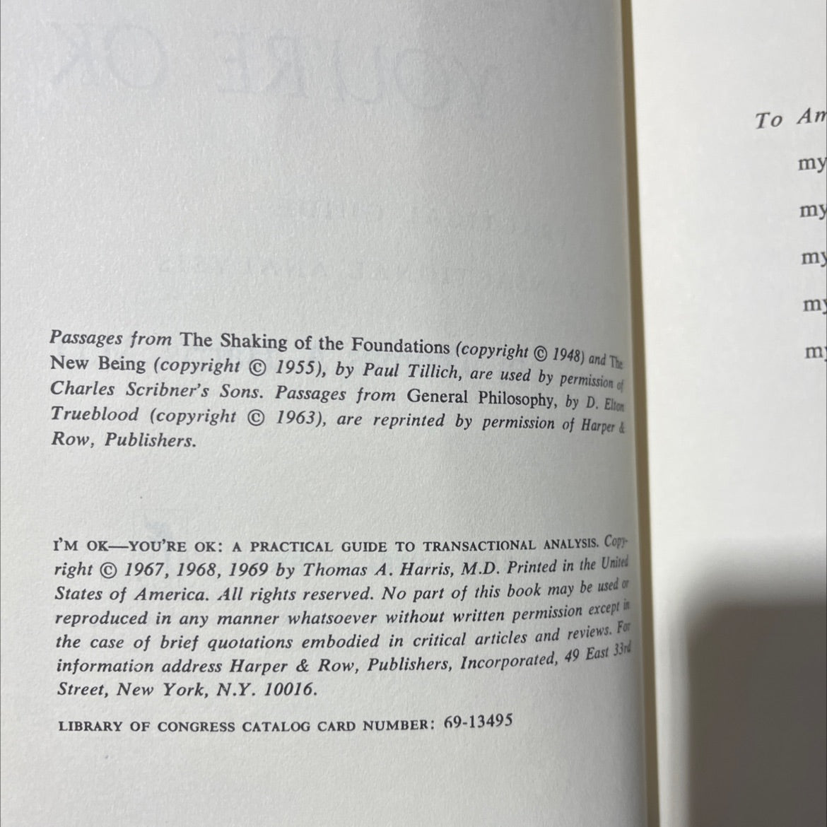 i'm ok- you're ok a practical guide to transactional analysis book, by Thomas A. Harris, M.D., 1969 Hardcover image 3