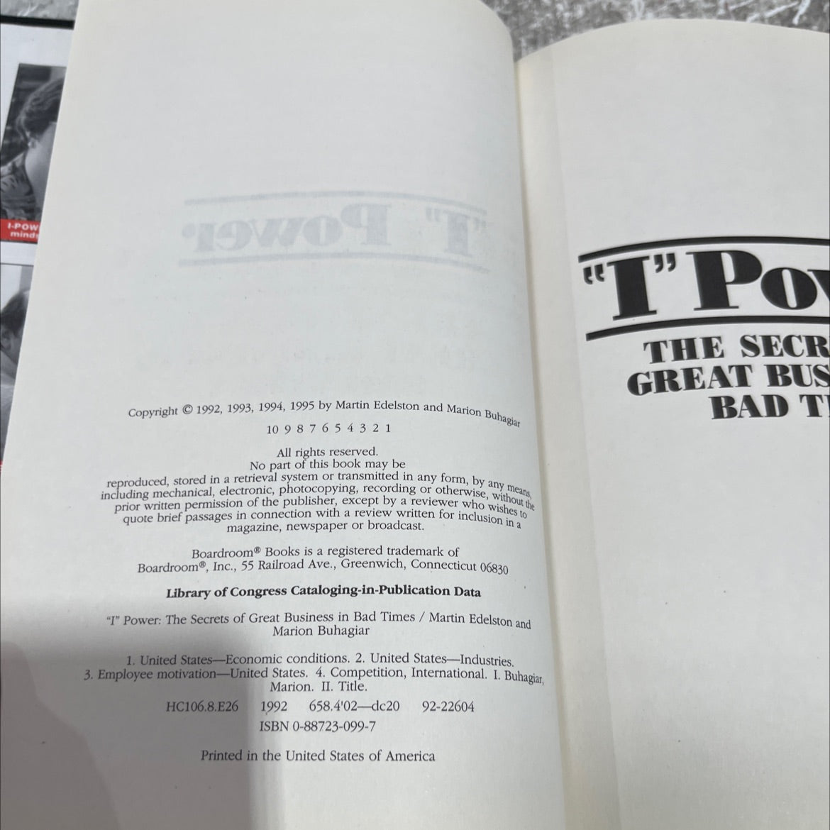 i power: the secrets of great business in bad times book, by Martin Edelston and Marion Buhagiar, 1995 Hardcover image 3