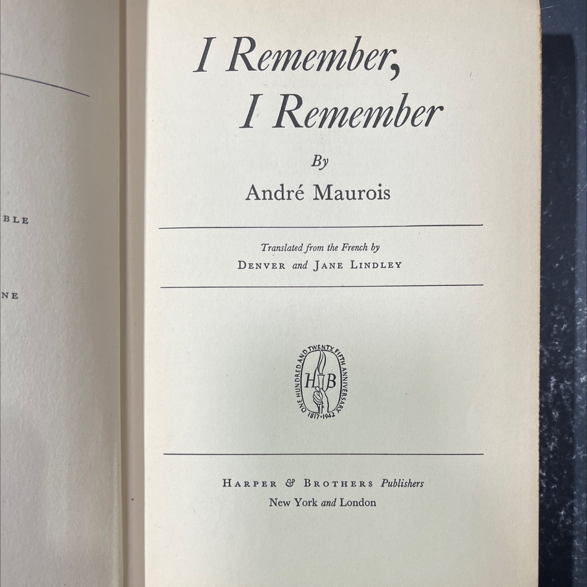 i remember, i remember book, by André Maurois, 1942 Hardcover image 2