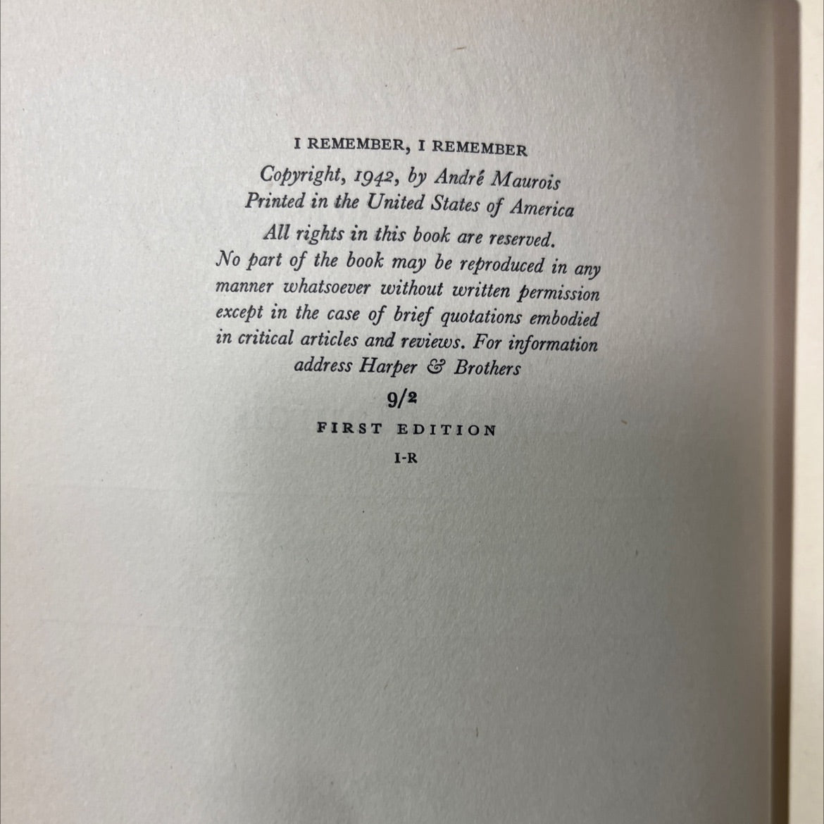 i remember, i remember book, by André Maurois, 1942 Hardcover image 3
