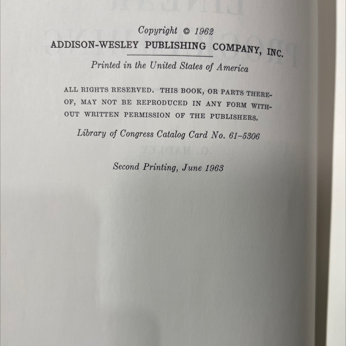ies in ement linear programming book, by g. hadley, 1963 Hardcover image 3