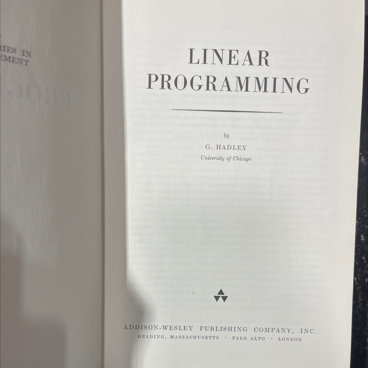 ies in ement linear programming book, by g. hadley, 1963 Hardcover image 2