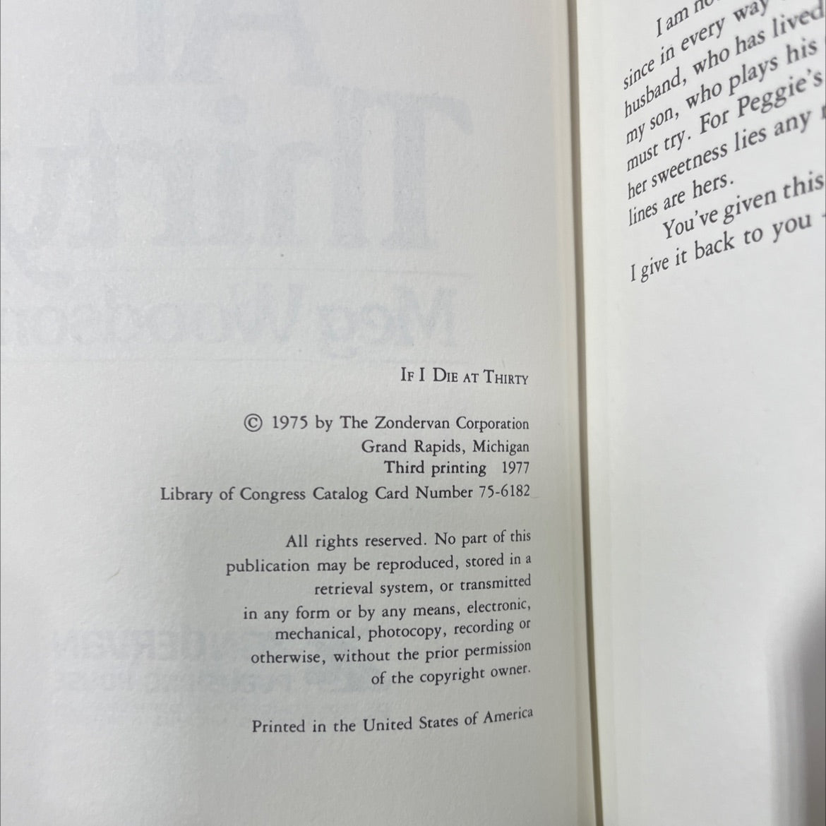 if i die at thirty book, by meg woodson, 1977 Hardcover image 3