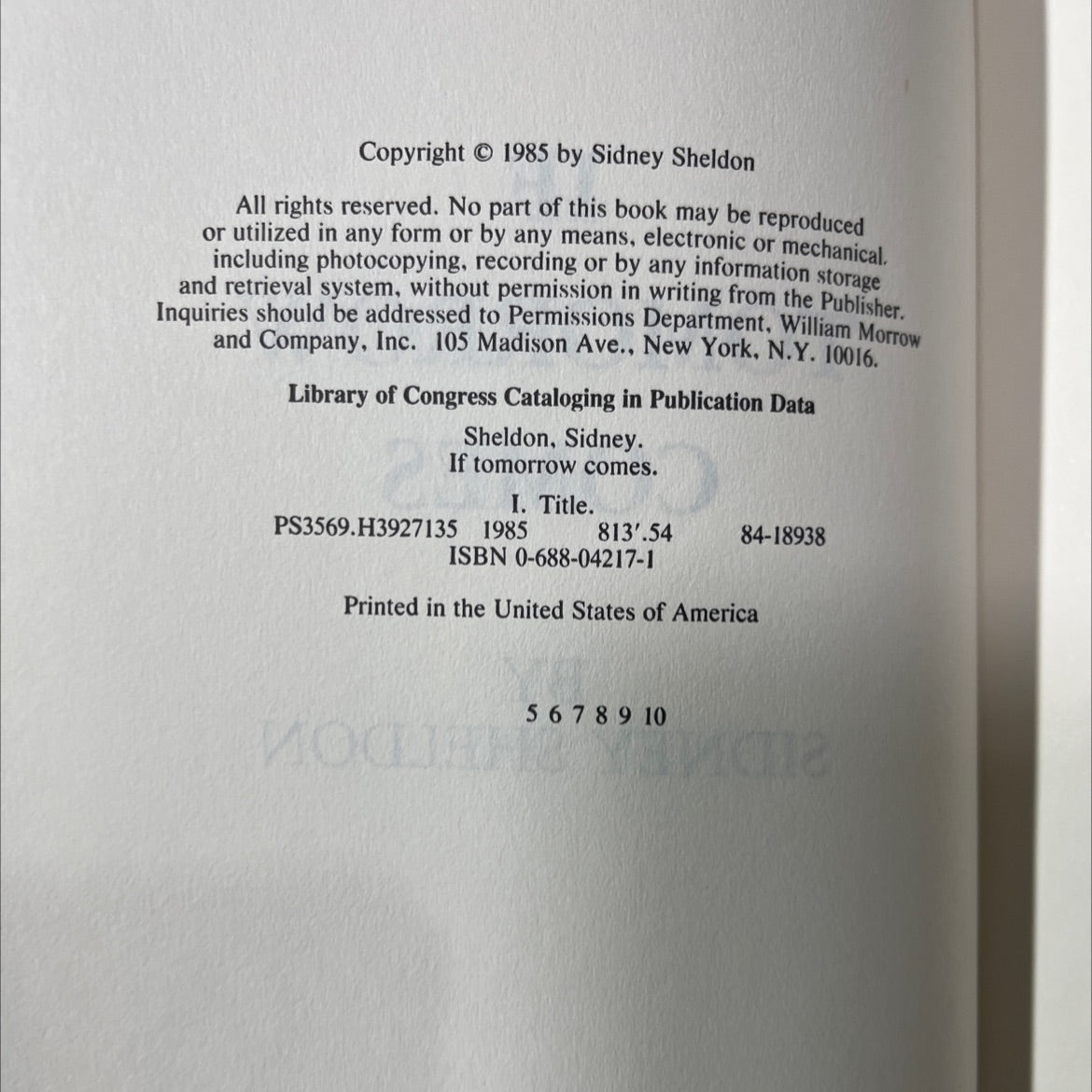 if tomorrow comes book, by sidney sheldon, 1985 Hardcover image 3