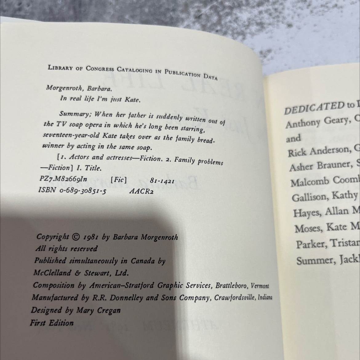 in real life i'm just kate book, by barbara morgenroth, 1981 Hardcover image 3