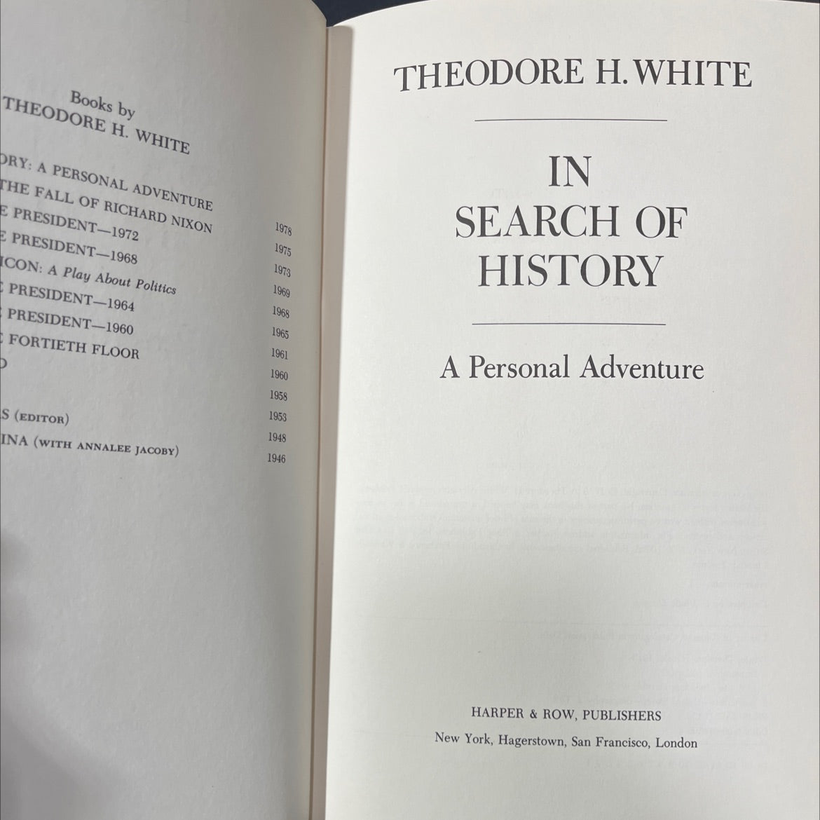 in search of history book, by theodore h. white, 1978 Hardcover image 2