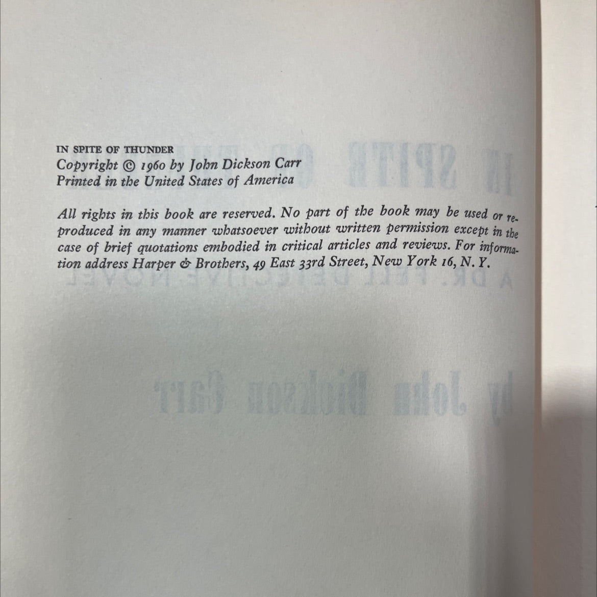 in spite of thunder a dr. fell detective novel book, by john dickson carr, 1960 Hardcover image 3