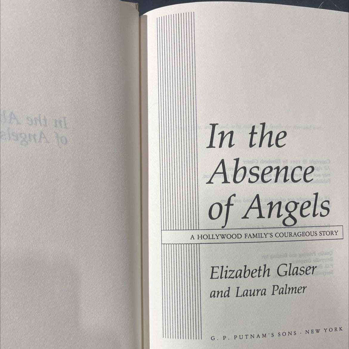 in the absence of angels a hollywood family's courageous story book, by Elizabeth Glaser and Laura Palmer, 1991 image 2