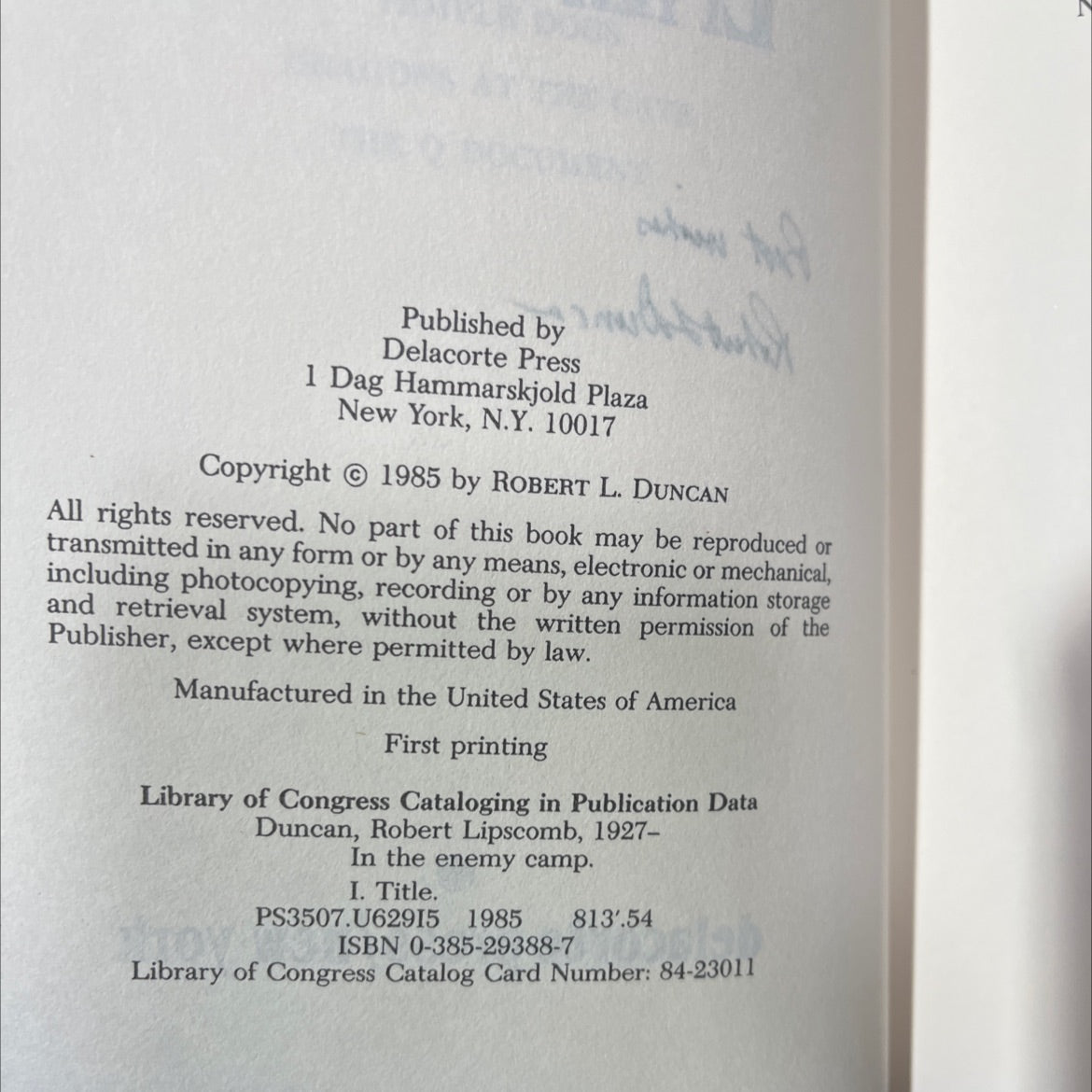 SIGNED in the enemy camp book, by robert l. duncan, 1985 Hardcover, First Edition, Vintage image 3