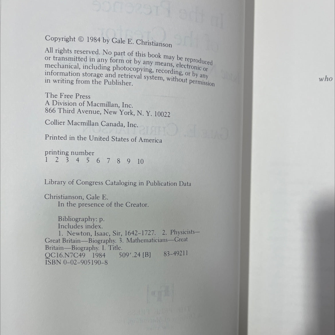 in the presence of the creator book, by gale e. christianson, 1984 Hardcover, First Edition, Vintage image 3