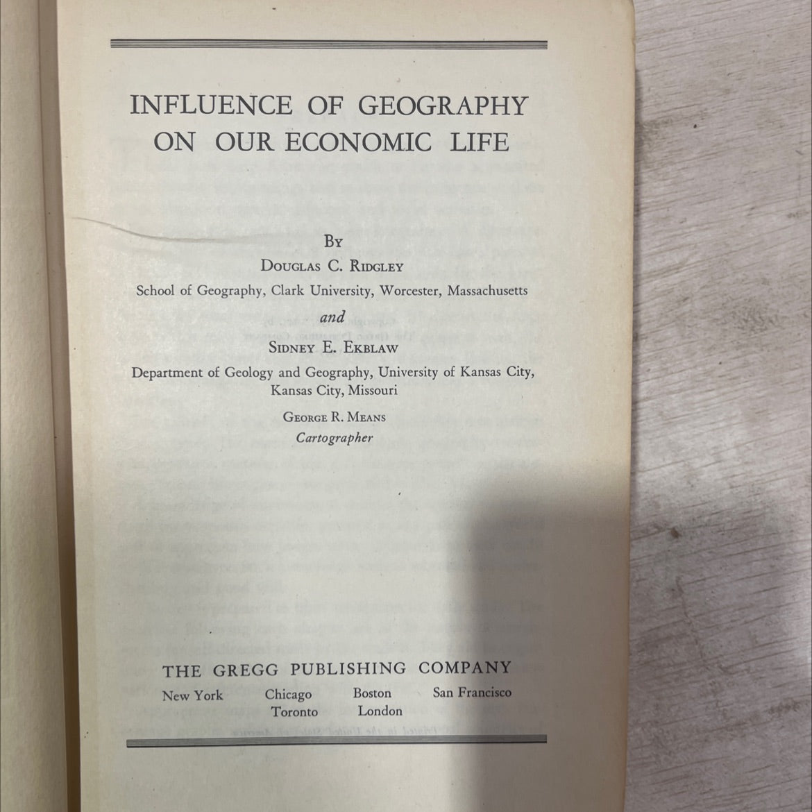 influence of geography on our economic life book, by douglas c. ridgley, sidney e. ekblaw, 1943 Hardcover, Antique image 2