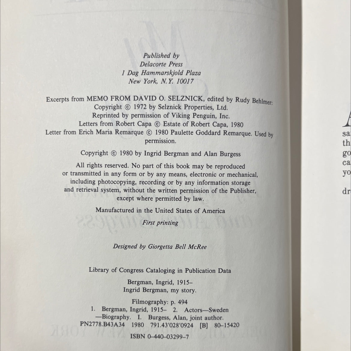 ingrid bergman my story book, by ingrid bergman and alan burgess, 1980 Hardcover image 3