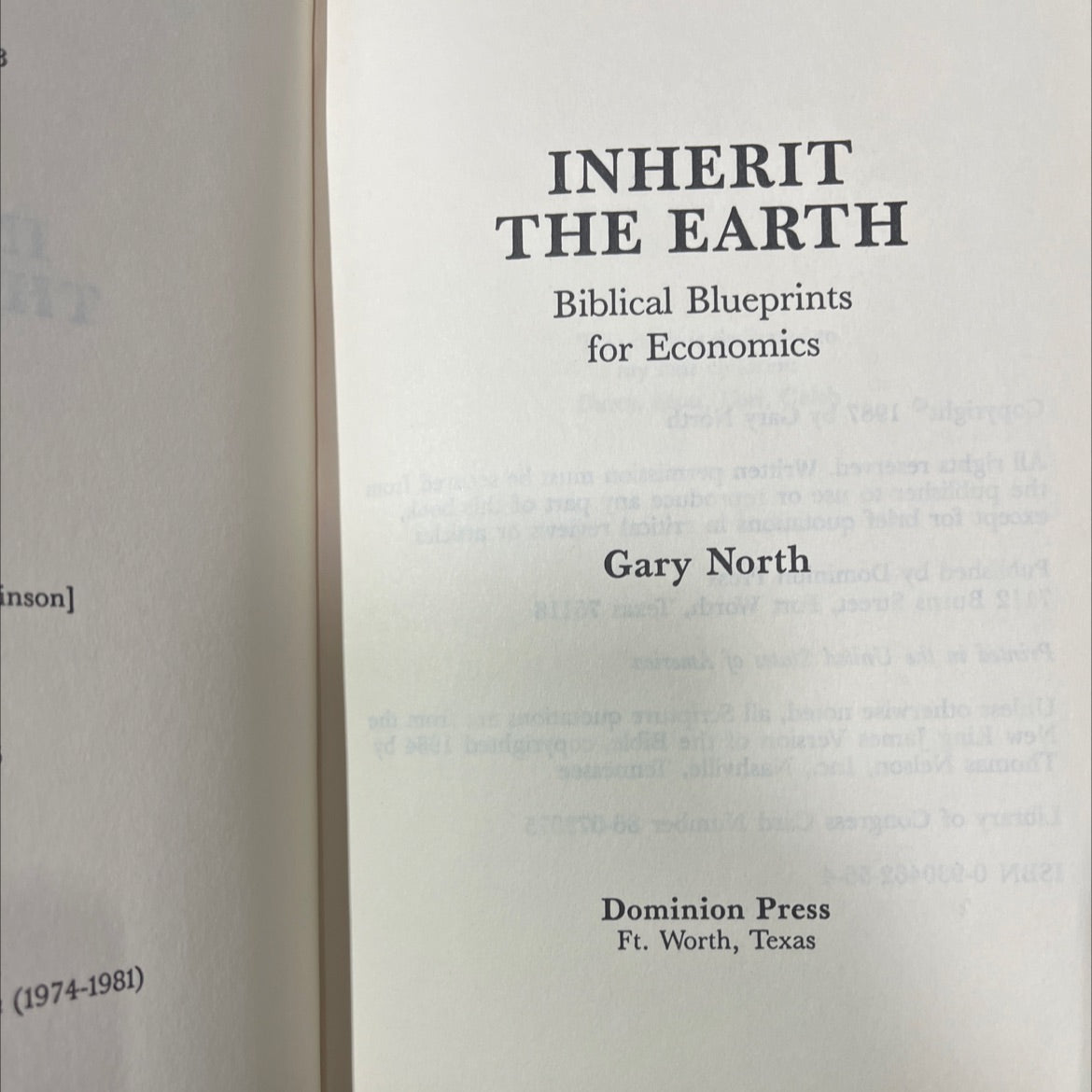 inherit the earth biblical blueprints for economics book, by Gary North, 1987 Hardcover image 2