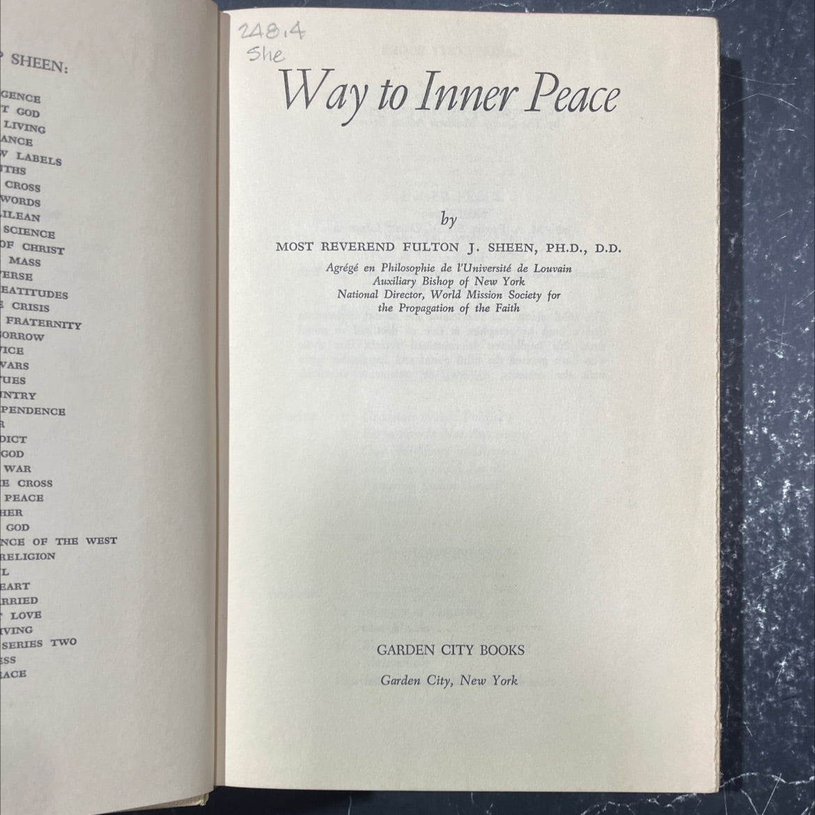 inner peace book, by most reverend fulton j. sheen, ph.d., d.d., 1955 Hardcover image 2