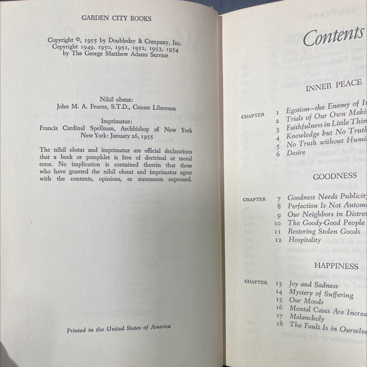 inner peace book, by most reverend fulton j. sheen, ph.d., d.d., 1955 Hardcover image 3