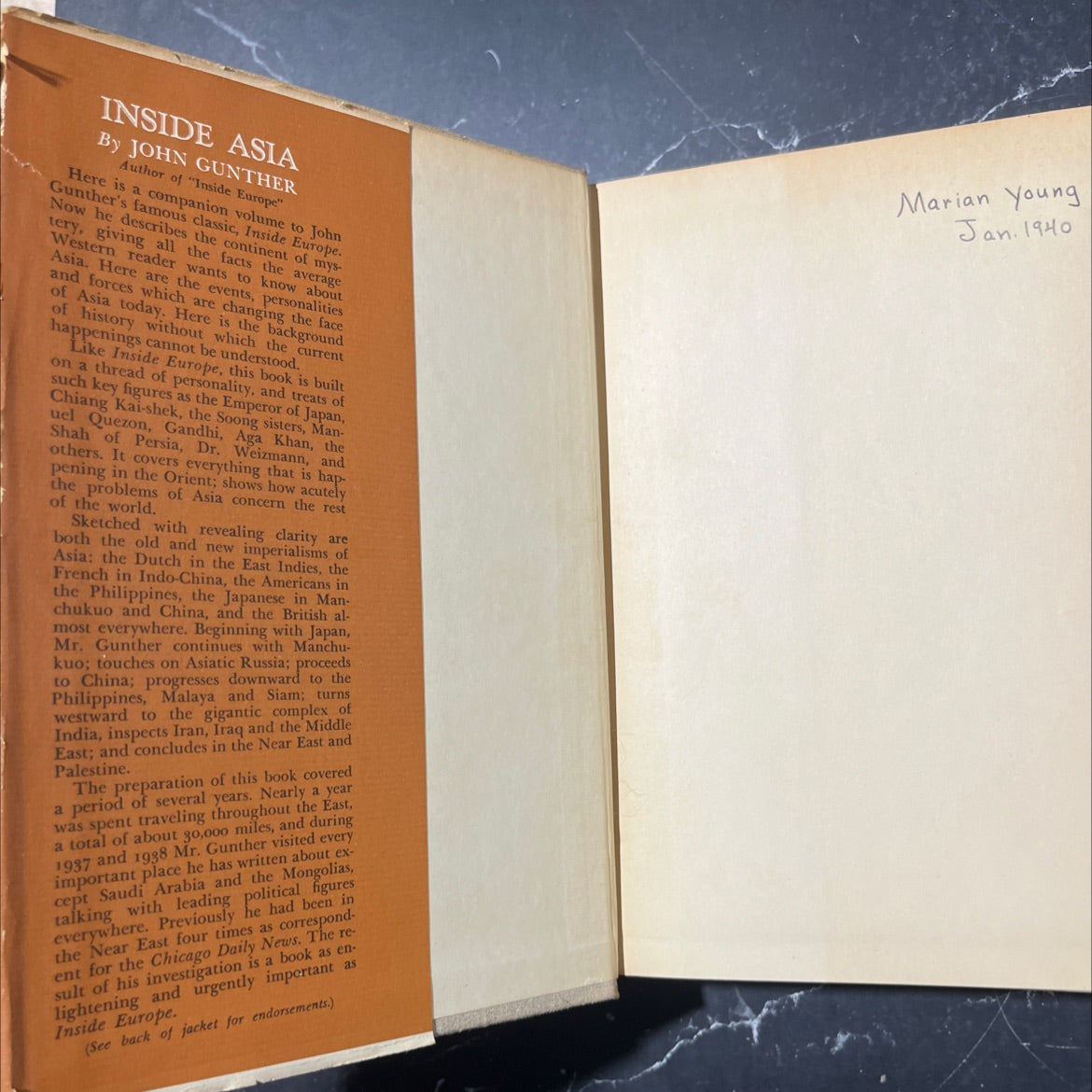 inside asia book, by john gunther, 1939 Hardcover image 4